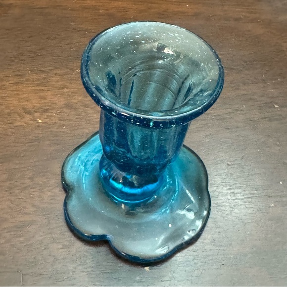 Handblown Avalos Glass Blue Candlestick Holder Vintage - Picture 4 of 9